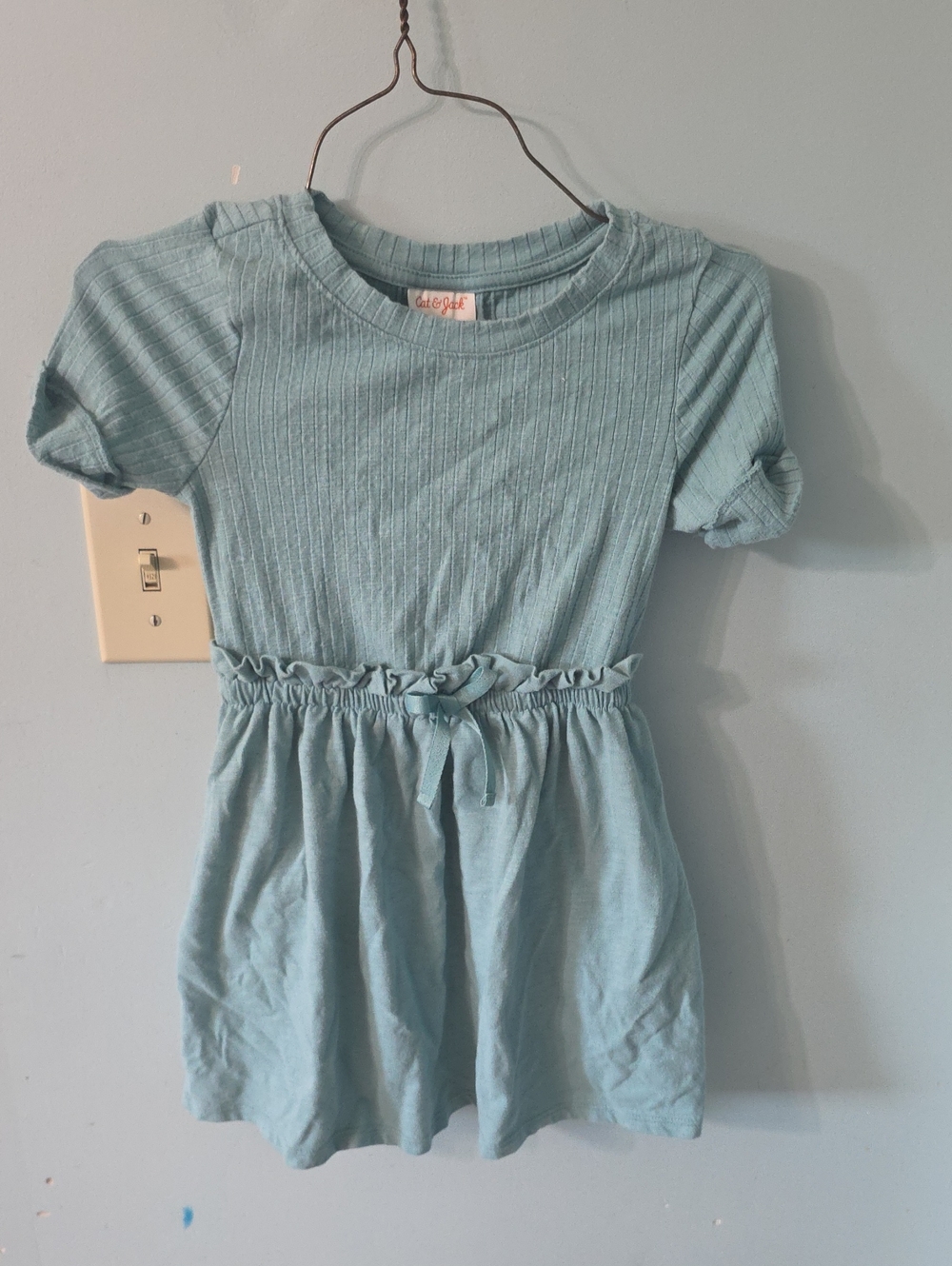Cat & Jack Light Aqua Ribbed Waist-Tie Girls Dress